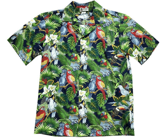Parrot Domination Navy Hawaiian Aloha Shirt Hawaiian Shorts Beach Short Sleeve, Hawaiian Shirt Gift, Christmas Gift