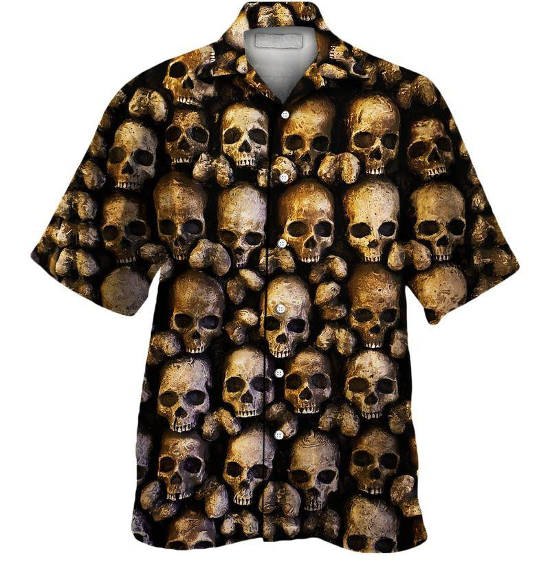 Cool Metal Skull All Over Pattern Black Background Hawaiian Shirt, Hawaiian Shirt Gift, Christmas Gift