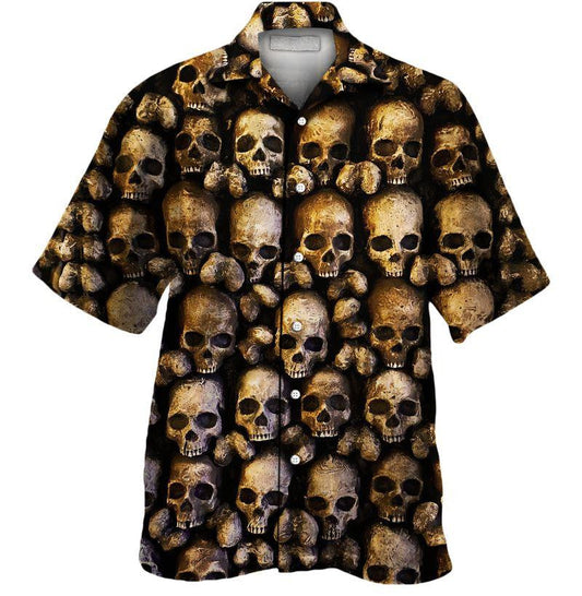 Cool Metal Skull All Over Pattern Black Background Hawaiian Shirt, Hawaiian Shirt Gift, Christmas Gift
