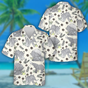 Young Playful Elephants With Footprint And Leaf Hawaiian Shirt,Hawaiian Shirt Gift, Christmas Gift