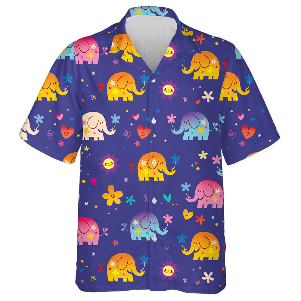 Colorful Cute Elephants And Flowers With Sun Heart Hawaiian Shirt, Hawaiian Shirt Gift, Christmas Gift