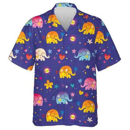 Colorful Cute Elephants And Flowers With Sun Heart Hawaiian Shirt, Hawaiian Shirt Gift, Christmas Gift