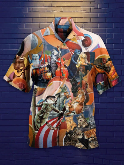 Cats Band Tropical Background Design Hawaiian Shirt, Hawaiian For Gift