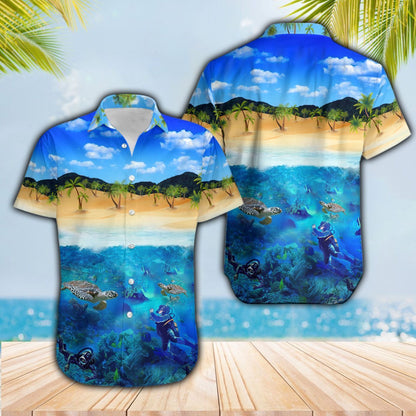 Scuba Diving Hawaiian Aloha Shirts Td120 Hawaiian Shorts Beach Short Sleeve, Hawaiian Shirt Gift, Christmas Gift