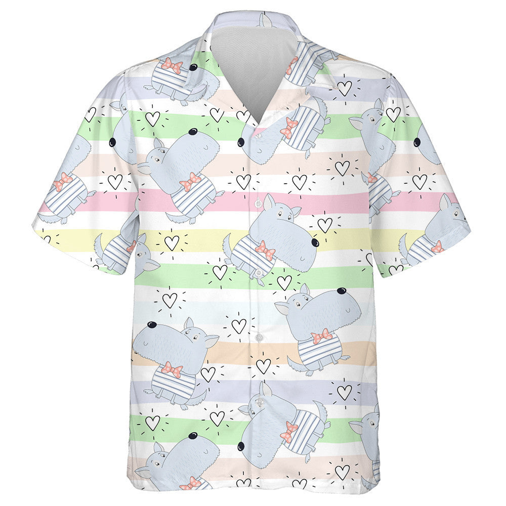 Cartoon Dogs And Heart Isolated Background Hawaiian Shirt, Hawaiian For Gift