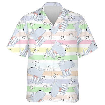 Cartoon Dogs And Heart Isolated Background Hawaiian Shirt, Hawaiian For Gift