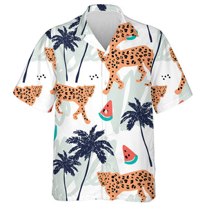 Wild African Leopard With Watermelon And Palm Trees Hawaiian Shirt, Hawaiian Shirt Gift, Christmas Gift