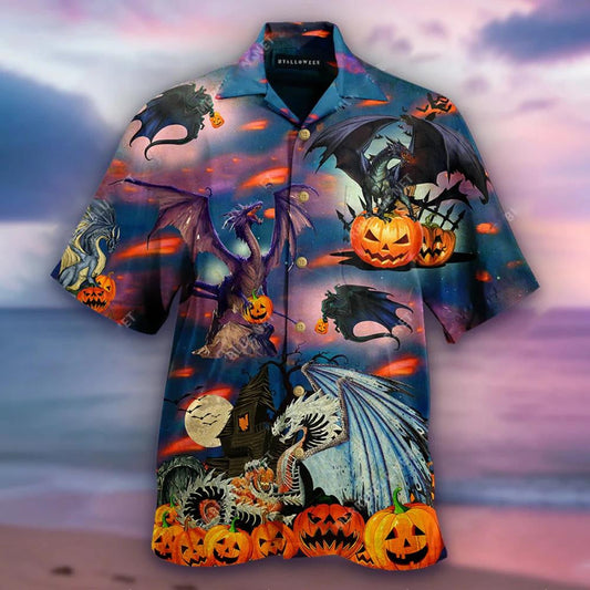 Viking Dragon Halloween Night Scene With Pumpkin Hawaiian Shirt, Hawaiian Shirt Gift, Christmas Gift