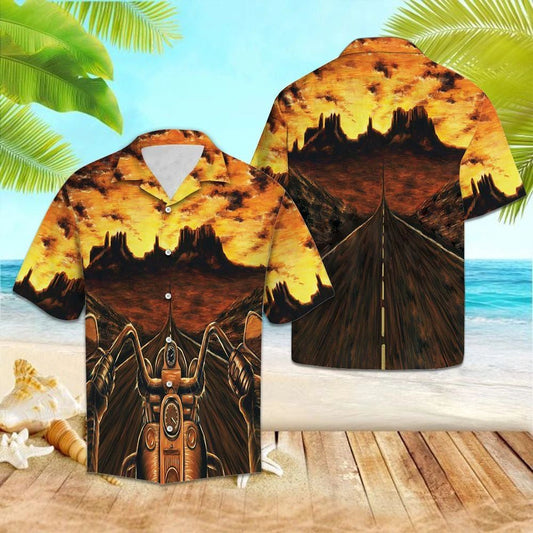 Cool Motor Driver Harley Davidson Sunset Scenery Pattern Hawaiian Shirt, Hawaiian Shirt Gift, Christmas Gift