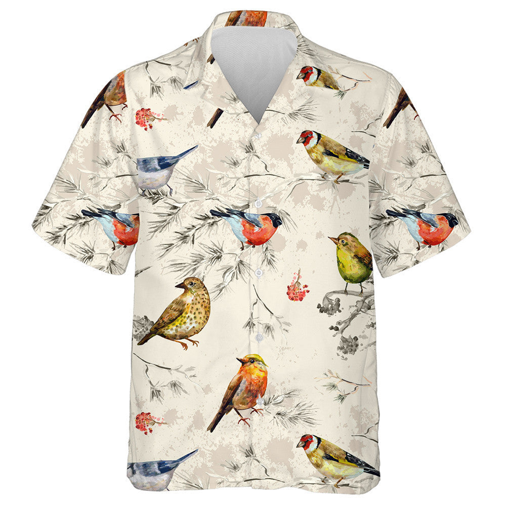 Colorful Birds Perched On Tree Bracnh With Flowers Hawaiian Shirt, Hawaiian Shirt Gift, Christmas Gift