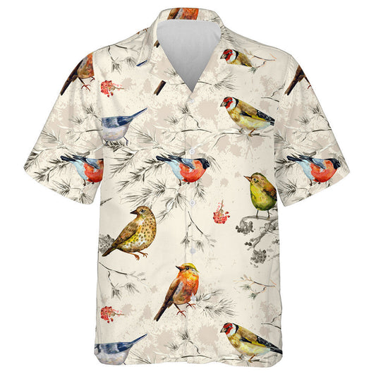 Colorful Birds Perched On Tree Bracnh With Flowers Hawaiian Shirt, Hawaiian Shirt Gift, Christmas Gift