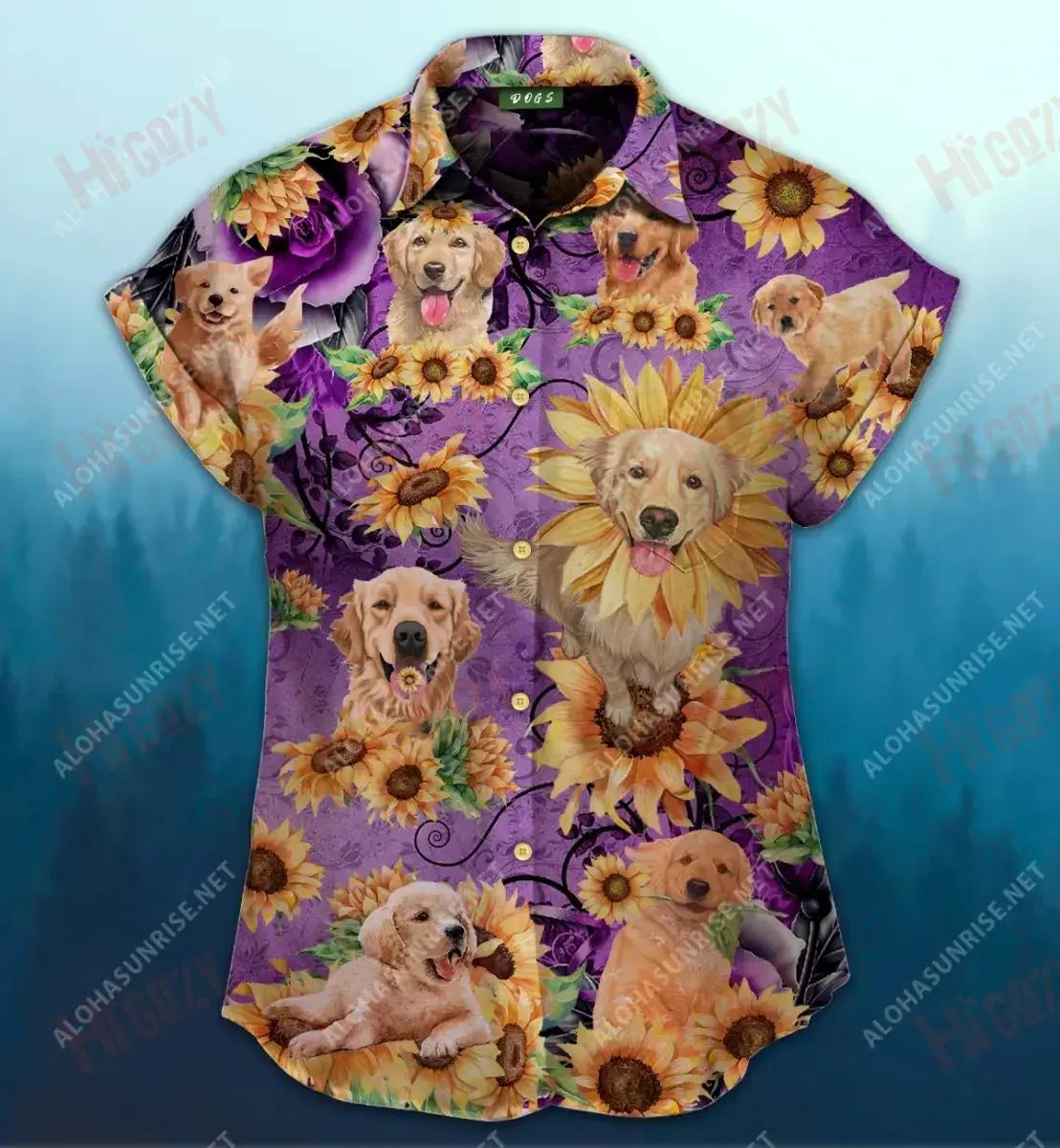 Golden Retriever Be A Sunflower Short Hawaiian Shirt Ocean Short Sleeve Hawaiian Crazy Shirts Funny Hawaiian Shirts, Hawaiian Shirt Gift, Christmas Gift
