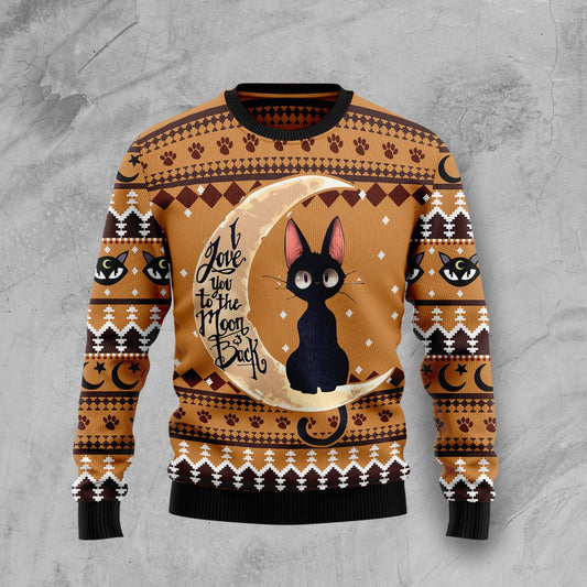 Black Cat Moon And Back Ugly Christmas Sweater, Christmas Ugly Sweater,Christmas Gift,Gift Christmas 2024