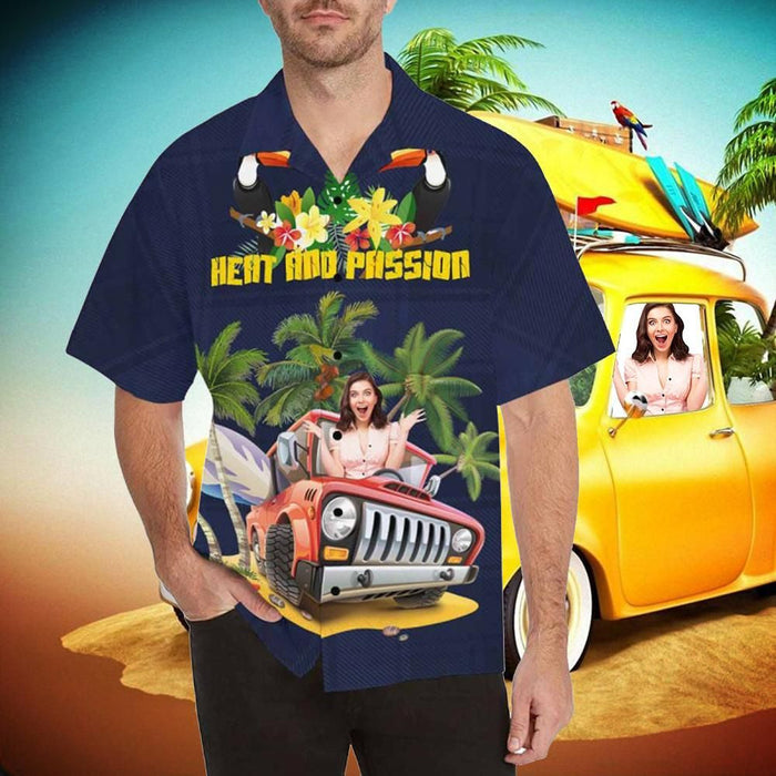 Jeep Car Heat And Passion Toucan Custom Photo Hawaiian Shirt, Hawaiian Shirt Gift, Christmas Gift