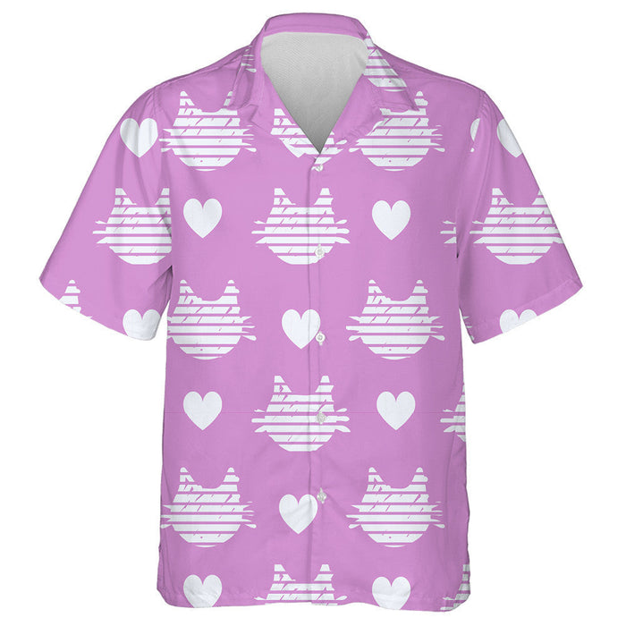 Abstract White Heads Of Cats On Pink Background Hawaiian Shirt, Hawaiian Shirt Gift, Christmas Gift