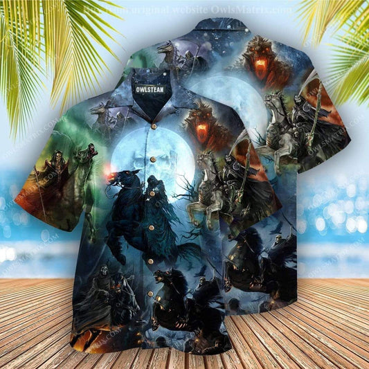 Halloween Headless Horseman And Dark Horse Background Hawaiian Shirt, Hawaiian Shirt Gift, Christmas Gift