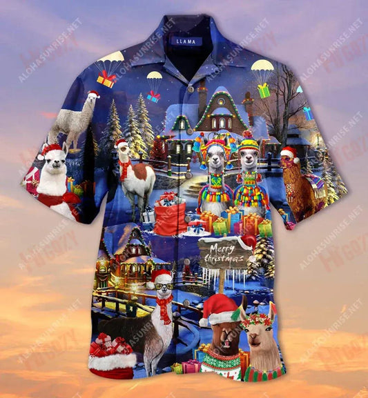 Fa La La Llama Merry Christmas Short Hawaiian Shirt Summer Aloha Shirt Hawaiian Crazy Shirts Hawaiian Shirt Pattern, Hawaiian Shirt Gift, Christmas Gift