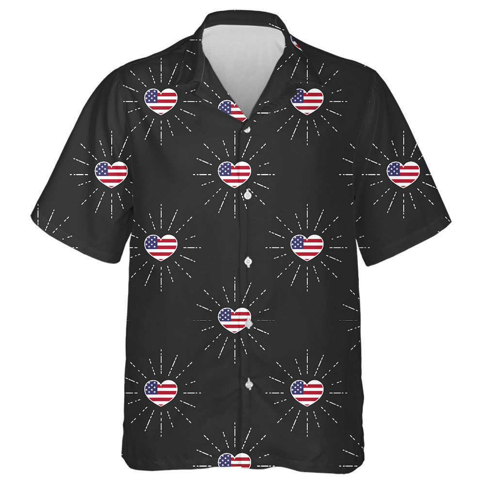 Sparkle Heart Shaped American Flag Monochrome Black Background Hawaiian Shirt, Hawaiian Shirt Gift, Christmas Gift