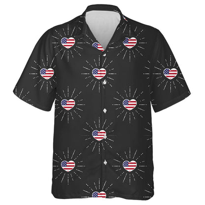 Sparkle Heart Shaped American Flag Monochrome Black Background Hawaiian Shirt, Hawaiian Shirt Gift, Christmas Gift