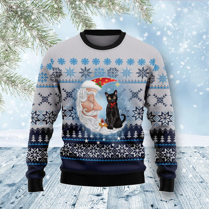 Black Cat Love Santa Moon Ugly Christmas Sweater , Christmas Ugly Sweater,Christmas Gift,Gift Christmas 2024