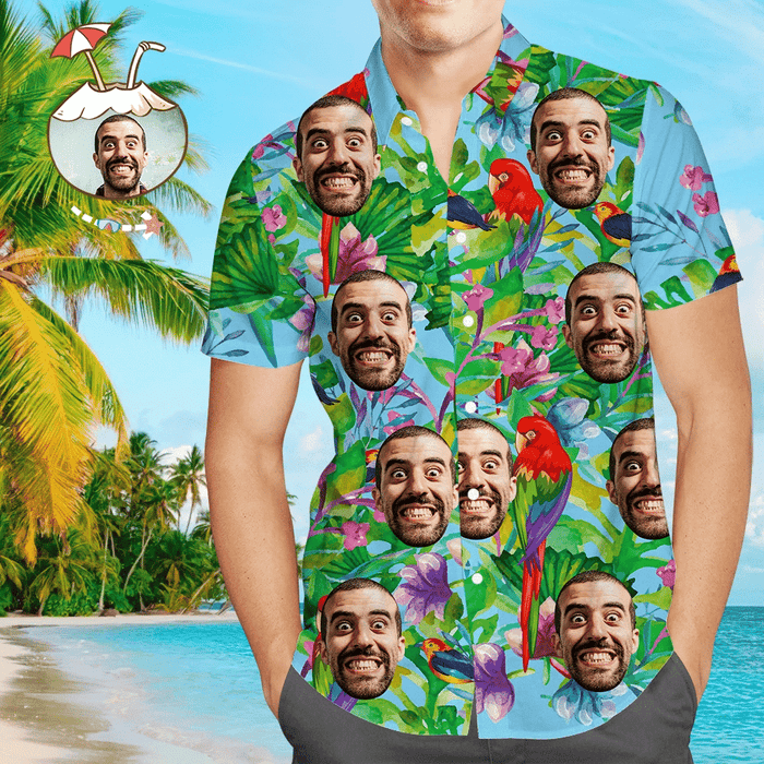 Passion Season Parrots On Tree Custom Photo Hawaiian Shirt, Hawaiian Shirt Gift, Christmas Gift