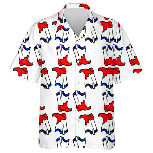 Memorial Independence Day Cowboy Boots Drawn Doodle Pattern Hawaiian Shirt, Hawaiian Shirt Gift, Christmas Gift