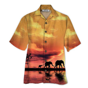 Sunset Elephant Tropical Background Design Hawaiian Shirt,Hawaiian Shirt Gift, Christmas Gift