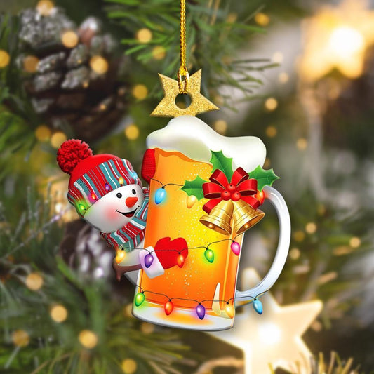 Beer Snowman Christmas Shape Ornament, Christmas Ornament Gift, Christmas Gift, Christmas Decoration