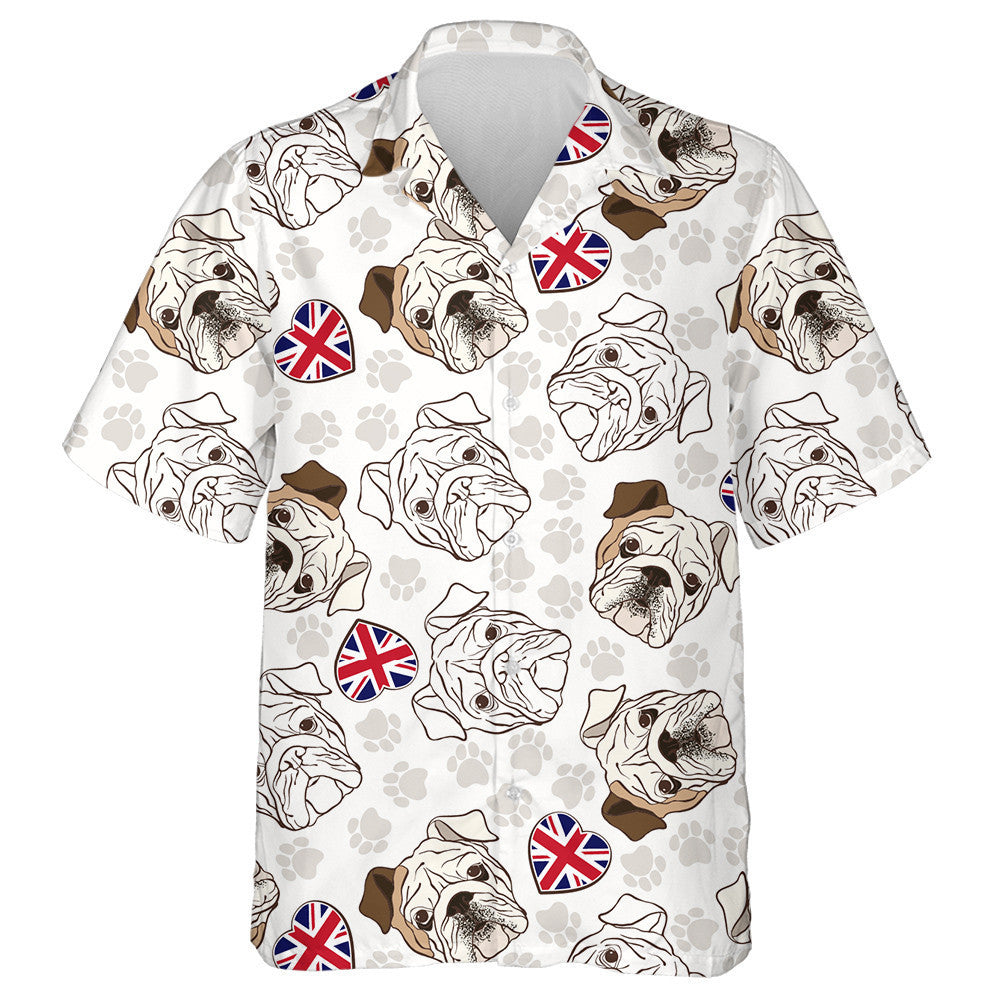 English Bulldog Paws And Heart Flag Hawaiian Shirt,Hawaiian Shirt Gift, Christmas Gift