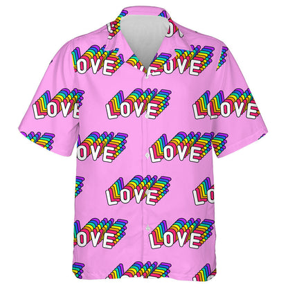 Rainbow Love Words Isolated On Pink Background Hawaiian Shirt, Hawaiian Shirt Gift, Christmas Gift