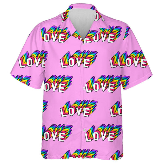 Rainbow Love Words Isolated On Pink Background Hawaiian Shirt, Hawaiian Shirt Gift, Christmas Gift
