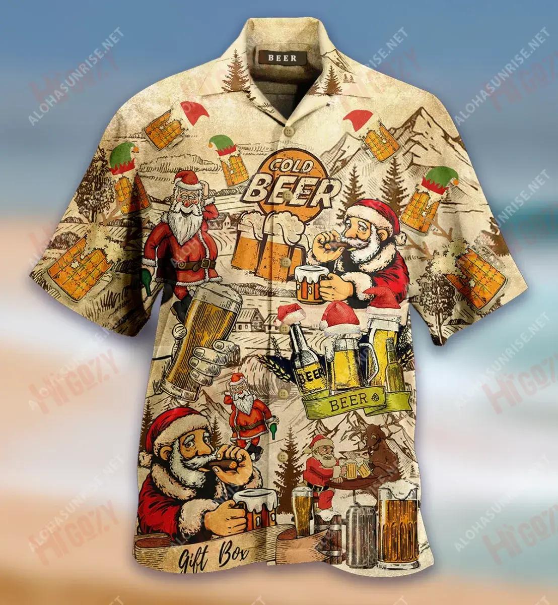 Drinking Beer With Santa Claus Short Hawaiian Shirt Hobbies Hawaiian T Shirts Hawaiian Crazy Shirts Hawaiian Shirt Pattern, Hawaiian Shirt Gift, Christmas Gift