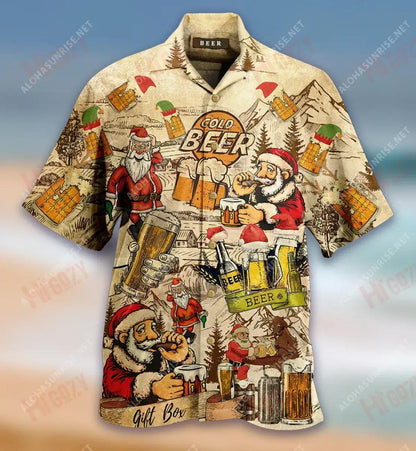 Drinking Beer With Santa Claus Short Hawaiian Shirt Hobbies Hawaiian T Shirts Hawaiian Crazy Shirts Hawaiian Shirt Pattern, Hawaiian Shirt Gift, Christmas Gift