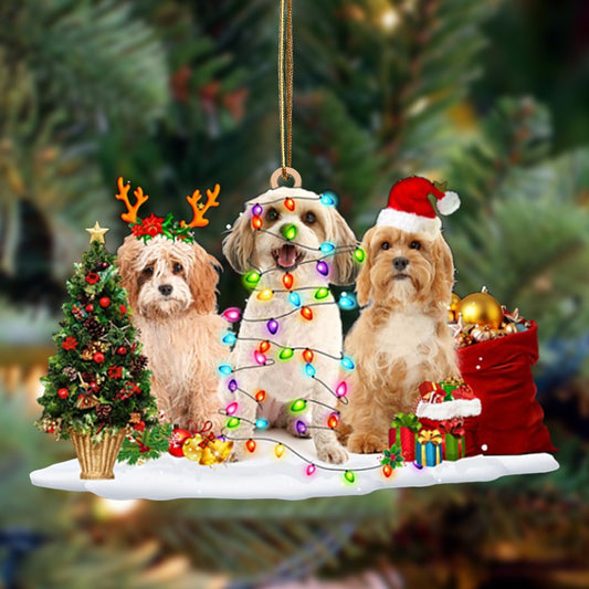 Cavachon-Christmas Dog Friends Hanging Christmas Plastic Hanging Ornament, Happy Christmas Ornament, Christmas Gift, Christmas Decoration