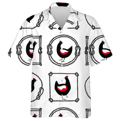 Black And Red Chickens In Rope Shape Frames Hawaiian Shirt, Hawaiian Shirt Gift, Christmas Gift