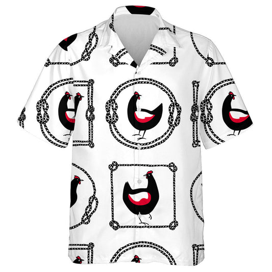 Black And Red Chickens In Rope Shape Frames Hawaiian Shirt, Hawaiian Shirt Gift, Christmas Gift