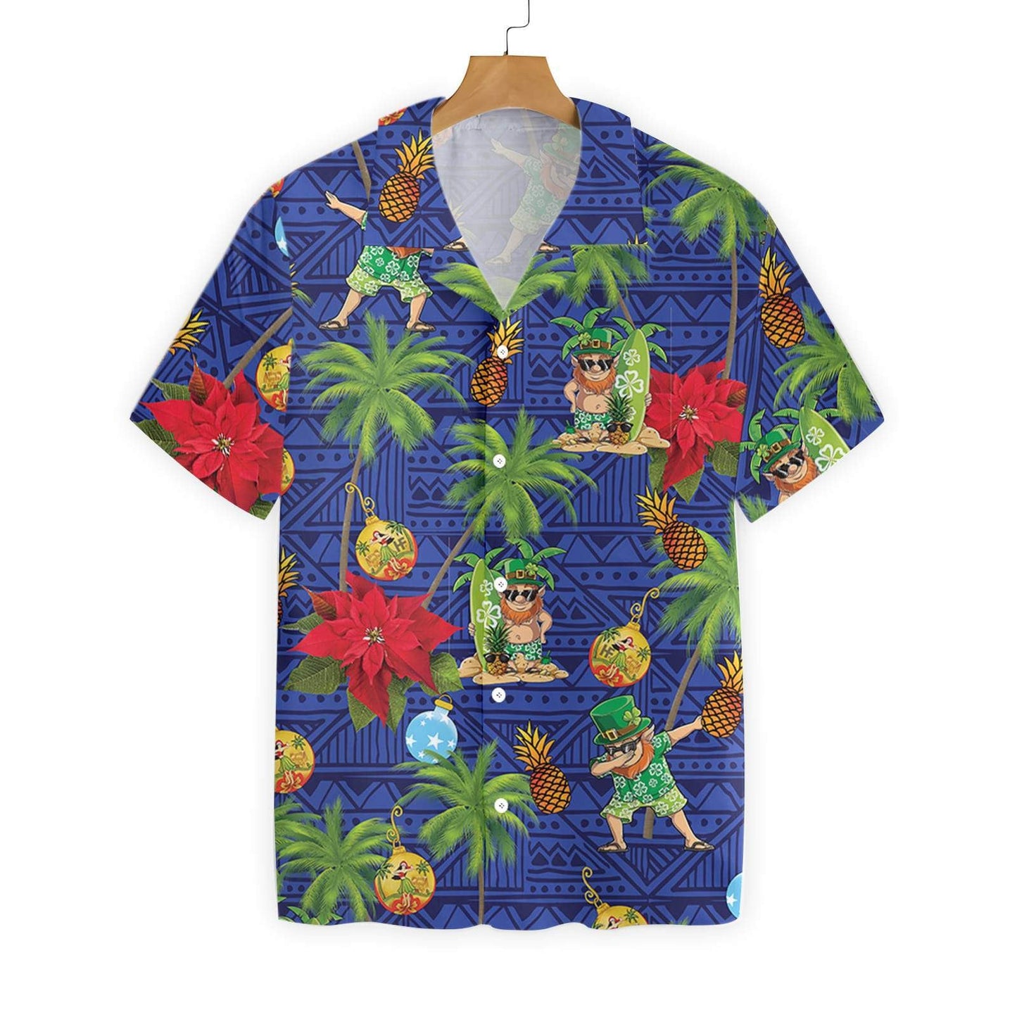 Leprechaun Surfing On Blue Background Hawaiian Shirt, Hawaiian Shirt Gift, Christmas Gift