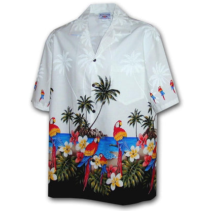 Macaw Madness White Hawaiian Aloha Shirt Hawaiian Shorts Beach Short Sleeve, Hawaiian Shirt Gift, Christmas Gift