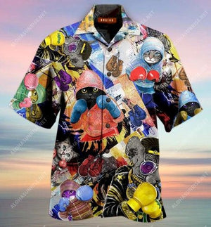 Amazing Boxing Cats Unisex Hawaiian Shirt, Hawaiian Shirt Christmas Gift