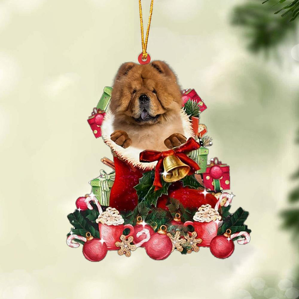 Chow CHow-Red Boot Hanging Christmas Plastic Hanging Ornament, Happy Christmas Ornament, Christmas Gift, Christmas Decoration