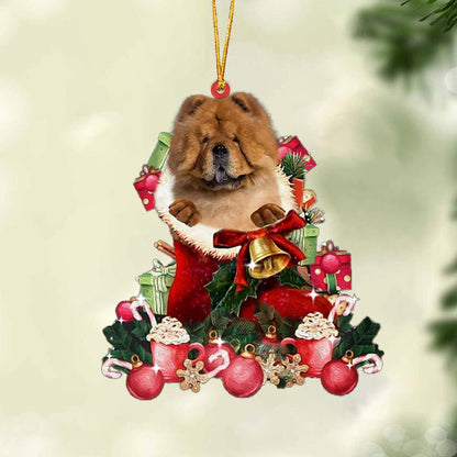 Chow CHow-Red Boot Hanging Christmas Plastic Hanging Ornament, Happy Christmas Ornament, Christmas Gift, Christmas Decoration