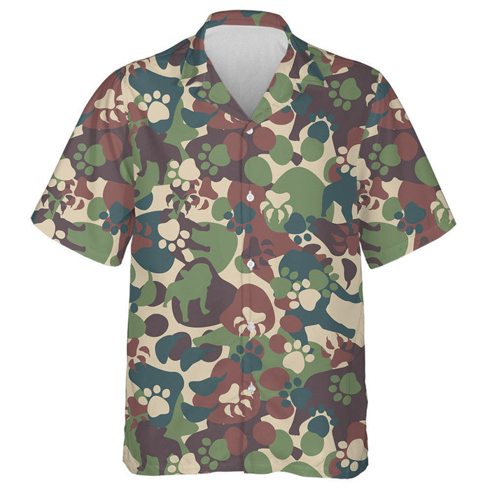 Abstract Multicolored Dog Paws Camo Military Pattern Hawaiian Shirt, Hawaiian Shirt Gift, Christmas Gift