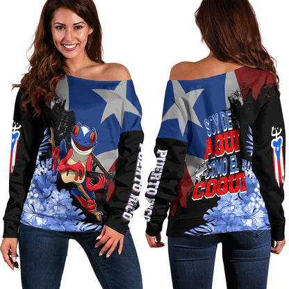 Puerto Rico Off Shoulder Sweater Soy De Aqui Como El Coqui, Christmas Gift, Gift Christmas 2024