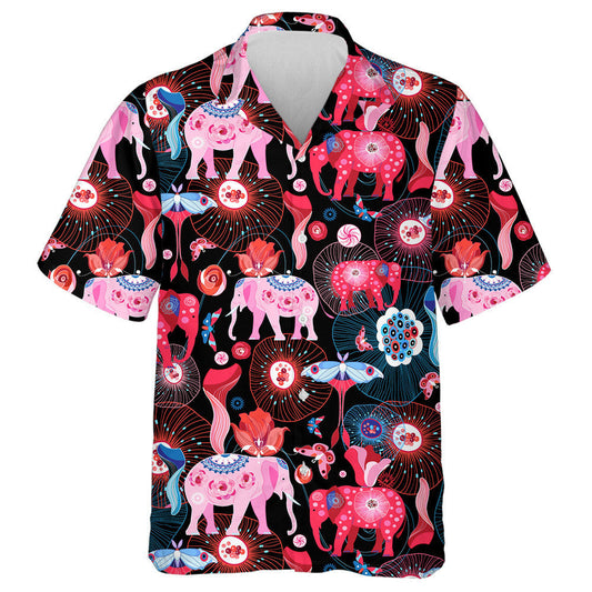 Rosa Elefanten und blaue Schmetterlinge auf dunklem Hintergrund Hawaiihemd, Hawaiihemd Geschenk, Weihnachtsgeschenk