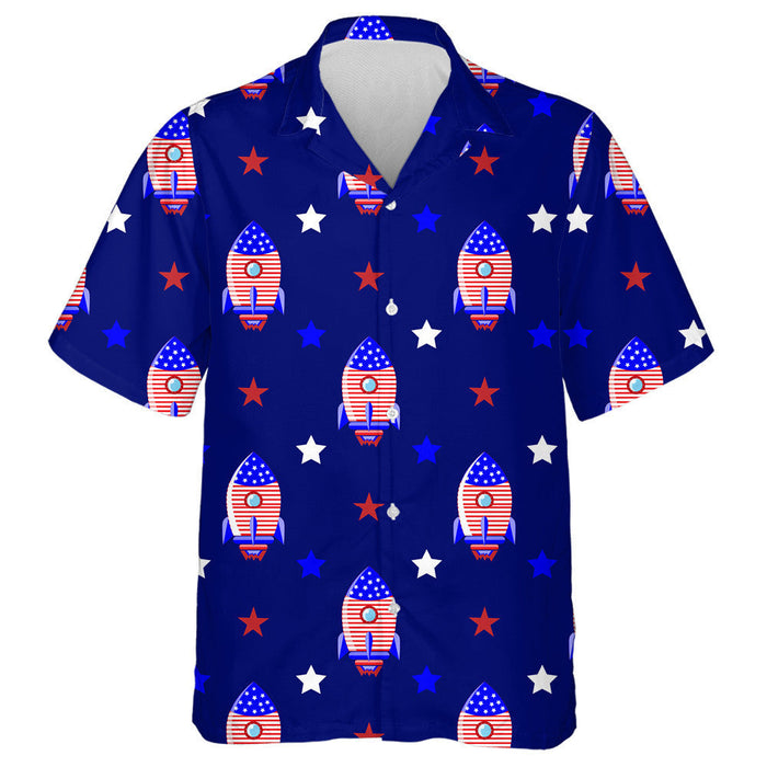 Amazing American Rocket And Stars On Dark Blue Background Hawaiian Shirt, Hawaiian Shirt Gift, Christmas Gift