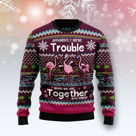 Flamingo Trouble Ugly Christmas Sweater,Christmas Ugly Sweater,Christmas Gift,Gift Christmas 2024