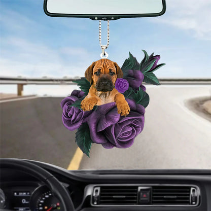 Rhodesian Ridgeback In Purple Rose Car Hanging Ornament, Christmas Decoration
