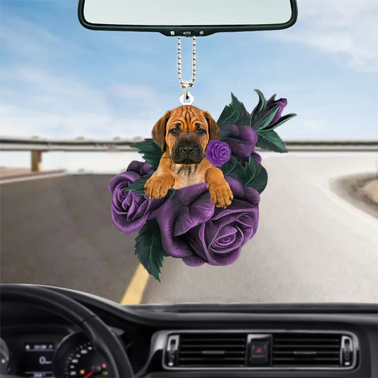 Rhodesian Ridgeback In Purple Rose Car Hanging Ornament, Christmas Decoration