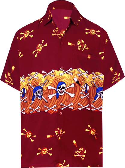 Blue Hat Pirate's Skull And Ocean Waves Tropical Hawaiian Shirt, Hawaiian Shirt Gift, Christmas Gift