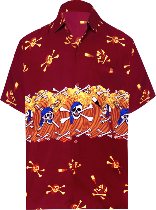 Blue Hat Pirate's Skull And Ocean Waves Tropical Hawaiian Shirt, Hawaiian Shirt Gift, Christmas Gift